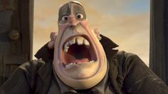 an animated man with his mouth open and tongue out