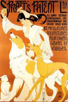 a poster with a woman and two dogs on it's back, which reads strats paisit