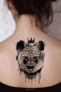 Simple Panda Tattoo Ideas for Female – Big Inspirational Tats – www.MyBodiArt.com Panda Tattoo Ideas, Tattoos Panda, Crown Watercolor, Tattoo King, Tattoo Ideas For Female, W Tattoo, Back Tats, Tattoo Sheet, Boho Wedding Jewelry