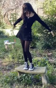 The Craft inspired outfit aesthetic University Skirt Outfit, Skirt And High Top Converse Outfit, Converse Tights Skirt Outfit, Skirts And Converse Outfit, Converse And Tights, Skirt Outfits With Converse, Tights With Converse, Autumncore Outfit, Skirt Converse Outfit