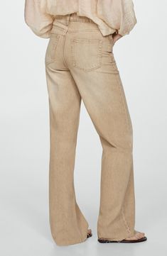 A dramatic fade lends lived-in appeal to these wide-leg jeans cut from nonstretch denim and finished with raw hems. Zip fly with button closure Five-pocket style 100% cotton Machine wash, line dry Imported Faded Wide Leg Cotton Flare Jeans, Faded Cotton Cropped Leg Flare Jeans, Faded Wide Leg Cropped Cotton Jeans, Tan Jeans, Nordstrom Store, Wide Leg Jeans, Leg Jeans, Mango, Wide Leg