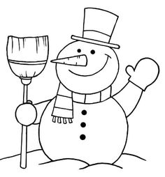 a snowman holding a broom and wearing a top hat with his arm in the air