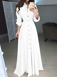 White Dress Long Casual, Plus Size Long Dresses, Sukienki Plus Size, Womens Golf, Collared Shirt Dress, Maxi Shirts, Dress Sleeve Styles, Golf Clothing, Solid Color Dress