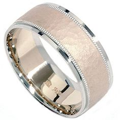 men's wedding band with white gold inlays and milcused edges