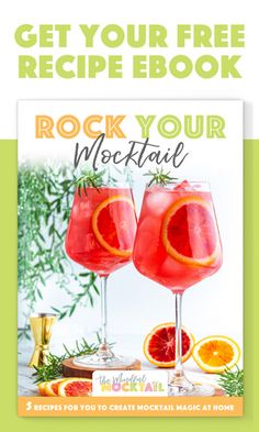 a recipe book with two glasses filled with blood oranges