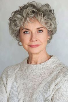 Short curly hairstyle for women over 50 with soft silver curls Ideas For Short Curly Hair, Curly Hairstyle For Women, Hairstyle For Women Over 50, Enhance Natural Curls, Short Curly Hairstyles For Women, Hairstyle For Women