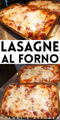 three pans filled with lasagne al forno casserole