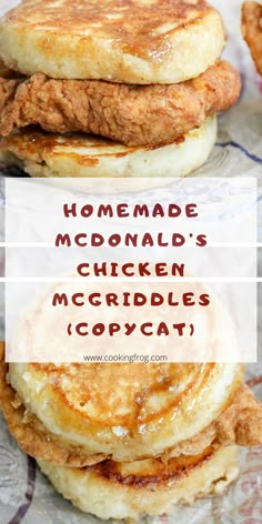 homemade mcdonald's chicken macaroni and cheese burgers with text overlay