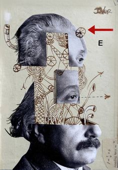 a collage of photos with the letter e in between two men's heads