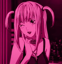 Misa Amane Pink Icon, Hot Pink Anime Pfp, Cartoon Characters With Pink Hair, Misa Aesthetic, Misa Amane Aesthetic