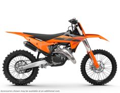 an orange and black dirt bike on a white background