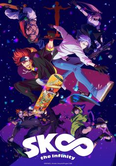 the poster for sko the infinite is shown in purple and blue tones with an image of