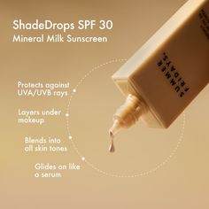 ShadeDrops Mineral Milk Sunscreen SPF 30 - Summer Fridays | Sephora Serum Photoshoot, Sunscreen Advertisement, Sunscreen Aesthetic, Sunscreen Facts, Photo Social Media