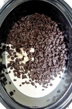 chocolate chips and marshmallows in a crock pot