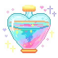 an image of a pixelated glass jar filled with liquid and stars on the side