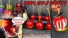 there are pictures of candy apples and candies