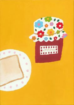 an image of a painting with flowers on it and a plate next to it that says happy birthday