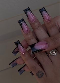 Black Acrylic Nails, Long Acrylic Nail Designs, Girly Acrylic Nails, Her Nails, Acrylic Nails Coffin Pink, Long Square Acrylic Nails, Acrylic Nails Coffin Short