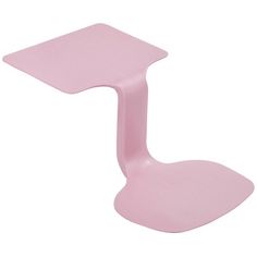 a pink plastic stool with a small foot rest on the bottom and one leg up