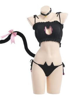 SMITTEN LIKE A KITTEN Kawaii Gothic Cat Girl Sexy Lingerie Set – Gothic Lingerie | Black Cat-Shaped Open Chest Two-piece Lingerie in Stock. Cat Maid Lingerie Costume, Cat Clothes For Women, Maid Femboy Outfits, Cat Outfits Women, Sus Outfits, Cat Girl Outfit, Cats Outfits, Femboy Outfit, Cat Swimsuit