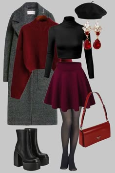 Maroon Winter Outfits, How To Wear A Dress In Winter, Uk Outfits, Best Winter Outfits, Winter Fits, Midi Skirts