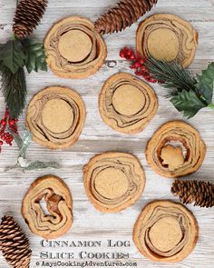 cinnamon log slice cookie cookies with pine cones