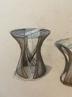 an artistic drawing of two vases sitting side by side