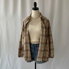 This Oversized Drop Shoulder Plaid Shacket Will Be Your New Go To This Season. Heavier Than A Shirt, But Lighter Than A Jacket, This Is The Perfect Piece To Add To Any Outfit! 100% Cotton Oversized Fit Sm: 2-4, Med: 6-8, Lg: 10-12 Brown Clothes Women, Vintage Beige Top For Fall, Neutral Button-up Top For Fall, Cheap Trendy Brown Shacket, Clothes Winter, Overshirt Outfit Women, Fall Neutral Button-up Top, Vintage Button-up Shacket For Fall, Oversized Brown Casual Shacket