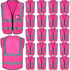 PRICES MAY VARY. Sufficient Quantity: you will get 20 pieces of pink working vest, with multi functional pockets design, which can store your small items, black zipper is smooth and easy to put on and take off; Enough quantity meets your different uses and replacements demands High Visibility Reflective Strips: the construction vest is designed with high visibility reflective strips, at waist, chest, shoulders and back, providing 360 degree protection, which makes you be noticed easily at night Construction Vest, Vest With Pockets, Reflective Vest, Pockets Design, Safety Vest, Reflective Material, Pink Neon, Personal Protective Equipment, Small Items