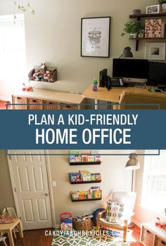 Plan A Kid-Friendly Home Office. Anyone who works from home knows it's hectic. I am fortunate enough to be one of these moms. I’m raising my son while balancing a full-time job. When I moved to Georgia, my family agreed to let me try working remotely, from my home office. Office With Play Area, Home Office And Playroom Ideas, Playroom / Office Ideas, Basement Playroom Office Combo, Playroom With Office Space, Shared Playroom And Office, Shared Office Playroom, Home Office With Play Area, Office Kids Play Area