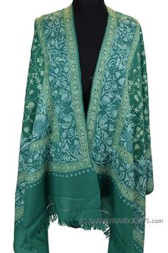 Kashmir embroidered shawls are world famous for their embroidery, beauty, texture a design. Opulence and mystique are the hallmark of hand embroidered Kashmir shawls. The elegance of this beautiful paisley design shawl is an epitome of class displayed by the lustrous natural sheen of hand embroidery. There is nothing like the experience of Jamawar. Luxury presents itself to the mind on many levels. You see it, you touch it, you feel it, you resonate with it. View additional pictures to see the i