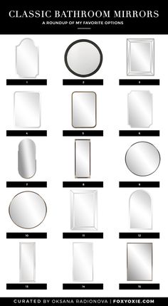 an image of bathroom mirrors with different shapes and sizes