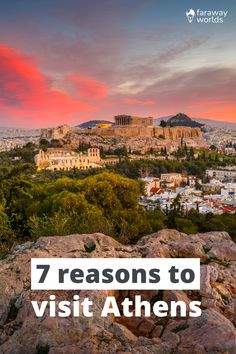 the acrobats in the background with text that reads 7 reasons to visit athen