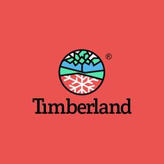 the logo for timberland is shown on a red background with snowflakes and mountains