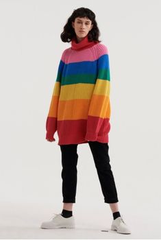 Rainbow Jumper Outfit, Kidcore Sweater, Colourful Sweater, Fun Sweaters, Kidcore Fashion, Rainbow Roll, Bright Sweater, Rainbow Outfit, Rainbow Sweater