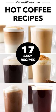 the steps to making hot coffee are shown in four different pictures with text overlay