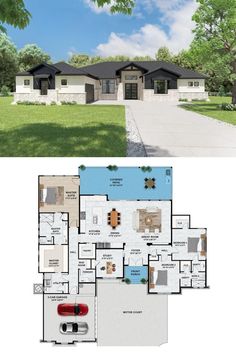 the floor plan for this modern house is very large and has lots of space to put in