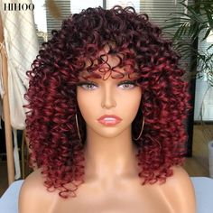 Synthetic Wigs For Black Women, Curly Wig With Bangs, Curly Cut, Hair References, Curly Fro, Crochet Styles, Short Afro, Cosplay Hair, Bangs Short