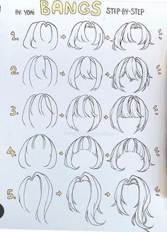 how to draw anime hair step by step for kids and beginners with pictures on the page