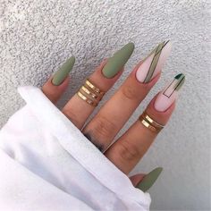 Matte Green Nails, Handmade Nails, Green Acrylic Nails, Long Press On Nails, Gel Set, Fake Nails With Glue