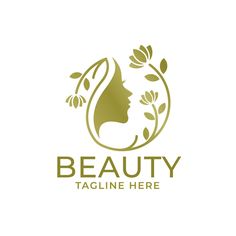 a woman's face in a circle with leaves on it and the words beauty tagline