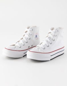 CONVERSE Chuck Taylor All Star EVA Lift Platform Girls High Top Shoes - WHITE | Tillys Preppy Shoes Sneakers, White Chuck Taylor Converse, Platform Converse Tops, White Converse High Tops Platform, Cute Converse Shoes Platform, Preppy Converse Shoes, White Converse Platform High Tops, Cute Shoes Womens, Shoes For Middle Schoolers