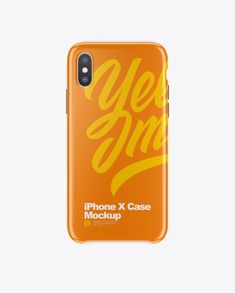 an orange iphone case with yellow lettering on it