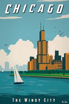 an image of chicago, the windy city with sailboat in foreground and skyline