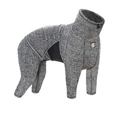 the dog is wearing a sweater made out of knits and has a hood on it's back