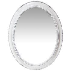 a round mirror with beading around the edges and an oval frame, on a white background