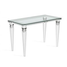 a clear glass table with metal legs and an acrylic design on the top