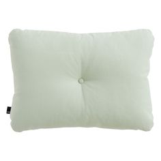 a white pillow with a button on the front and back of it's cover