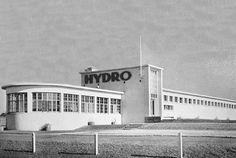 black and white photograph of hydro plant building