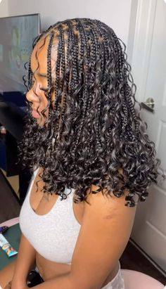 Bob Length Goddess Braids, Cute Braided Hairstyles With Weave, Bohemian Knotless Braids Medium Length, Bora Bora Bob Braids, Boho Tribals With Knotless Braids Bob, Hairstyle For Black Girls Braided, Boho Knotless Short, Short Bohieman Knotless Box Braids